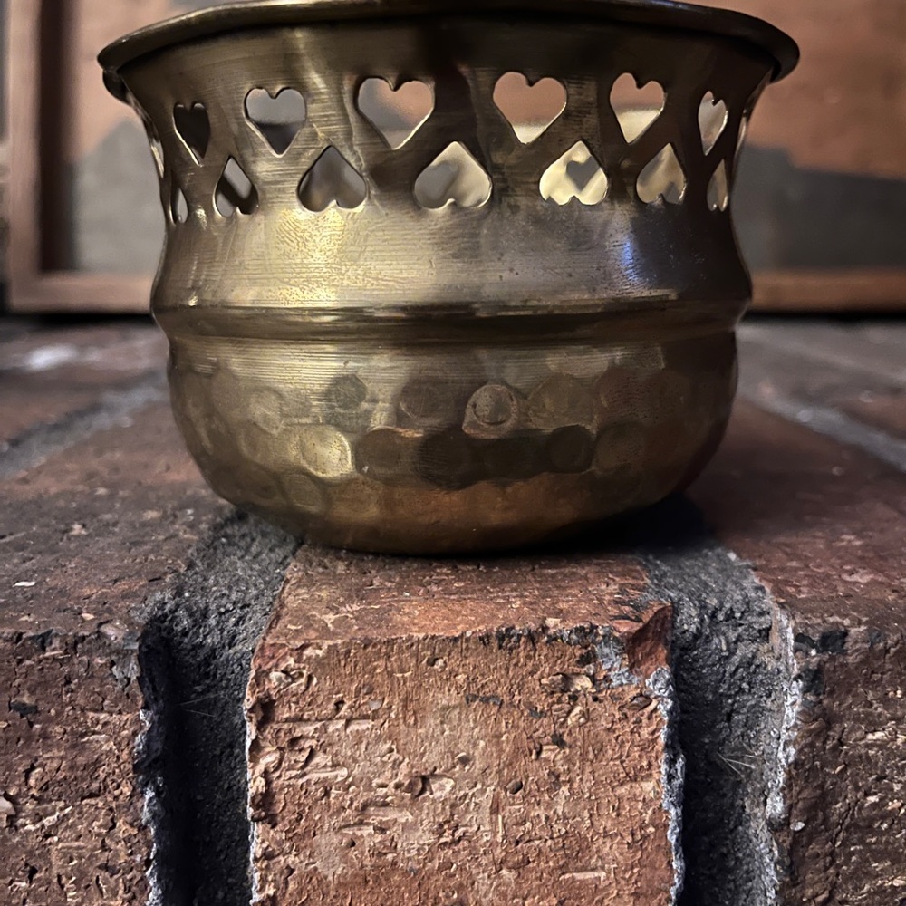 Hand-Hammered Brass Decorative Bowl with Heart Cutouts - Brass